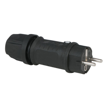 PCE Solid Rubber Connector Male PCE, Black, Dual Earth, IP44